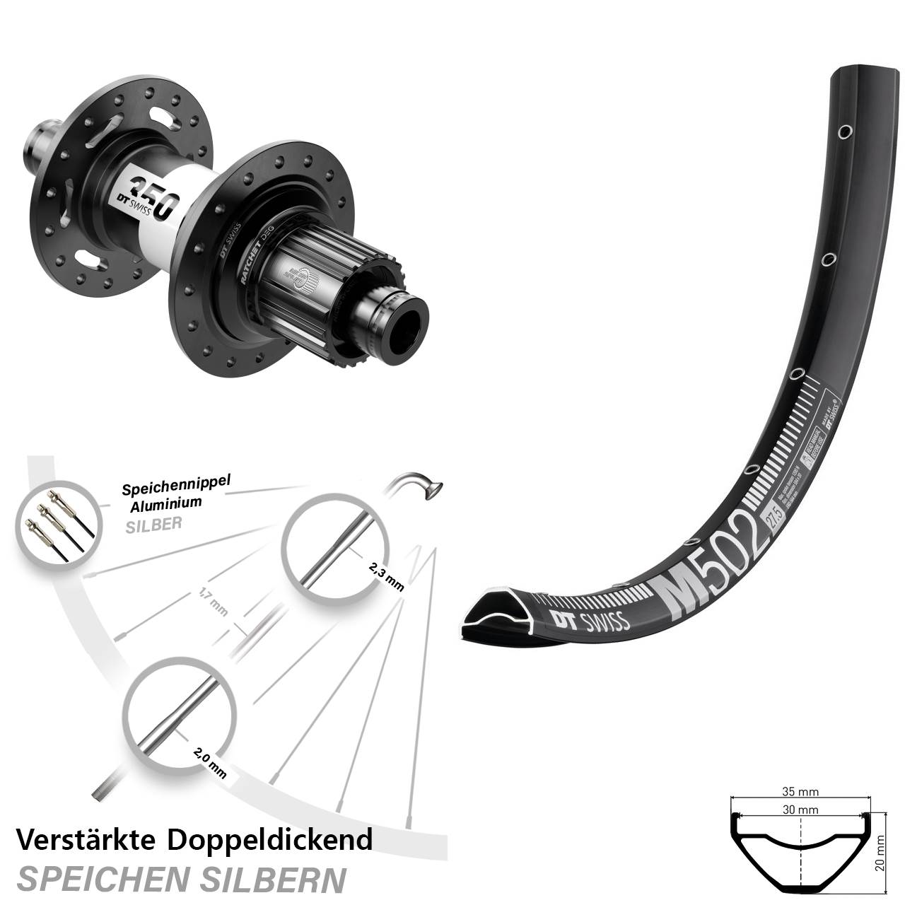 DT Swiss M 502-350 DEG72 29 Zoll Hinterrad Centerlock 12x148 Shimano Micro Spline