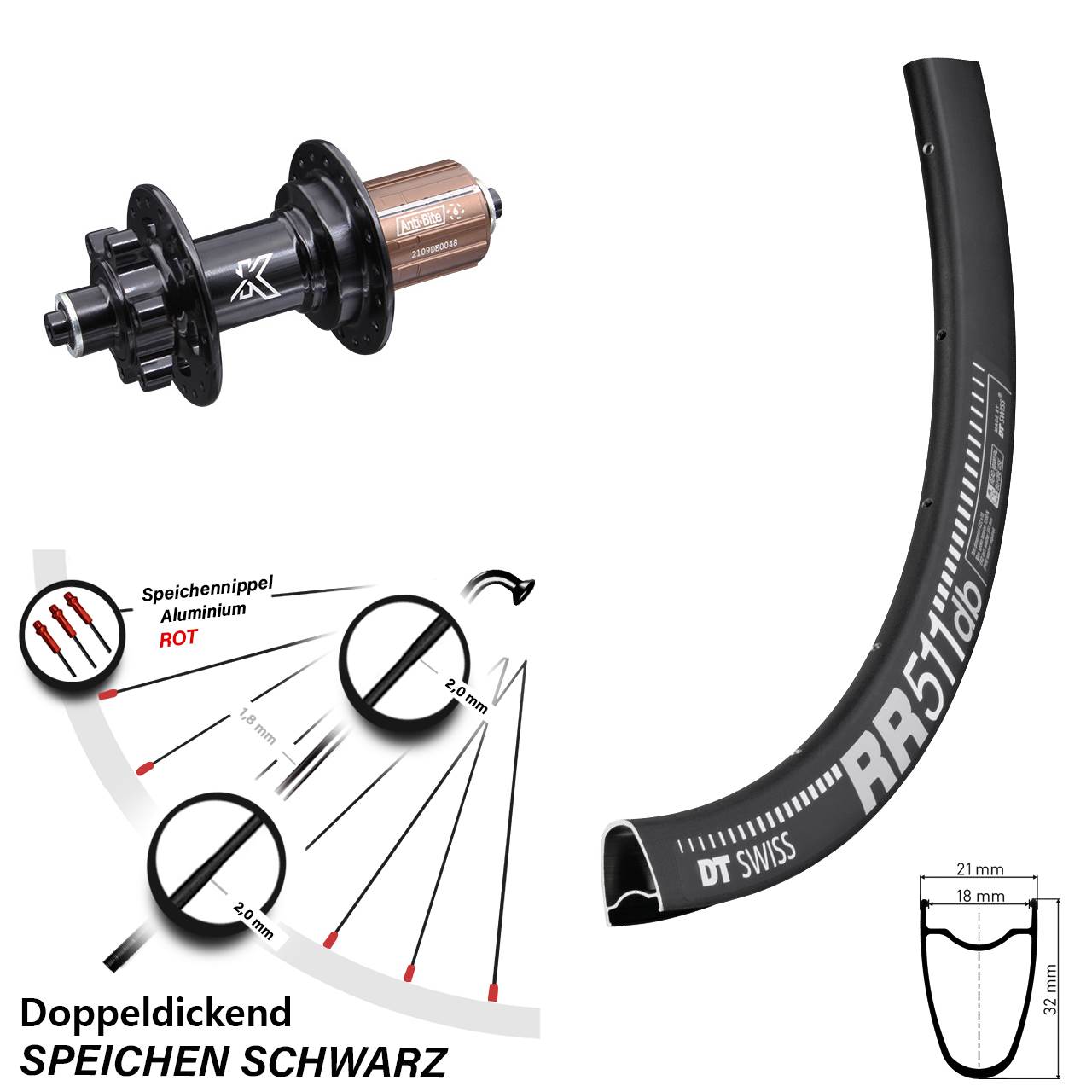 Disc Laufrad 28 Zoll DT Swiss RR511 KX-M 8-12 fach HG QR