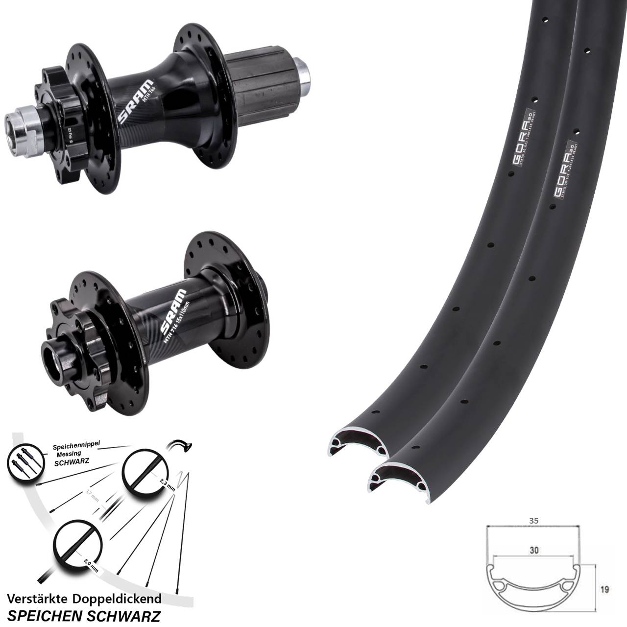 Gora 30 Sram 716 746 26 Zoll Disc Laufradsatz 15x110 12x148 8-11 fach HG
