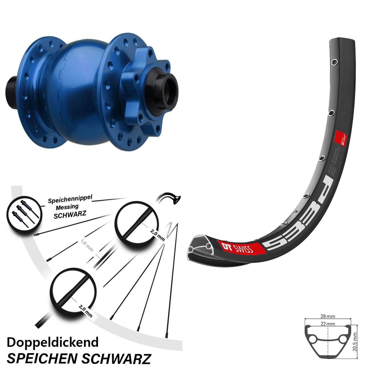 SON 28 blau DT Swiss 533d 650B Disc Laufrad mit Nabendynamo 15x110 Boost