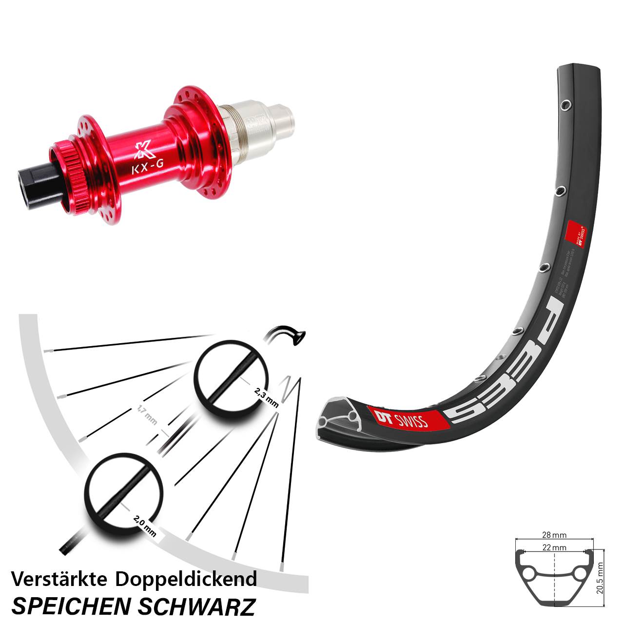 Disc Hinterrad 12x142 26 Zoll DT Swiss 533d KX-G rot XDR 11-12 fach
