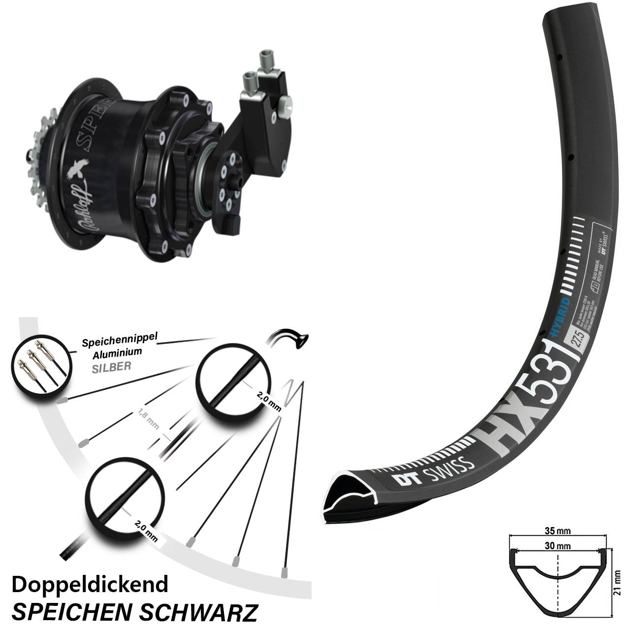 DT Swiss HX 531 Rohloff CC DB OEM Tandem 29 Zoll Disc Laufrad