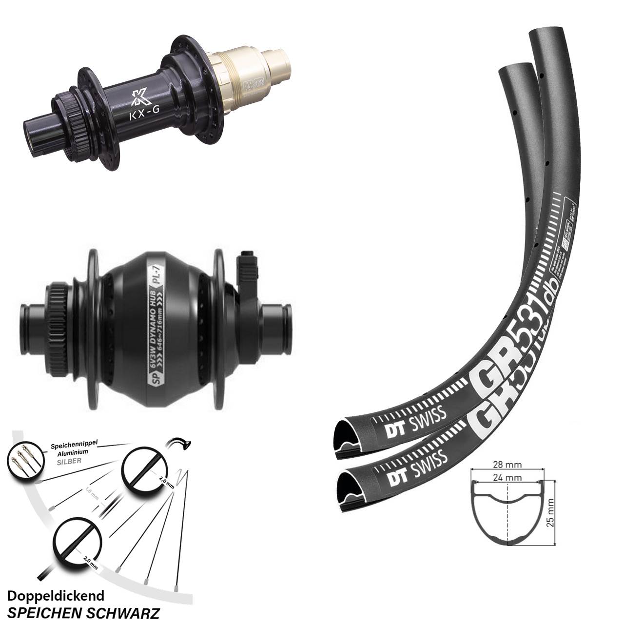 29 Zoll DT Swiss GR 531 KX-G SP PL-7 Laufradsatz 12x100/142 XDR 11-12 fach