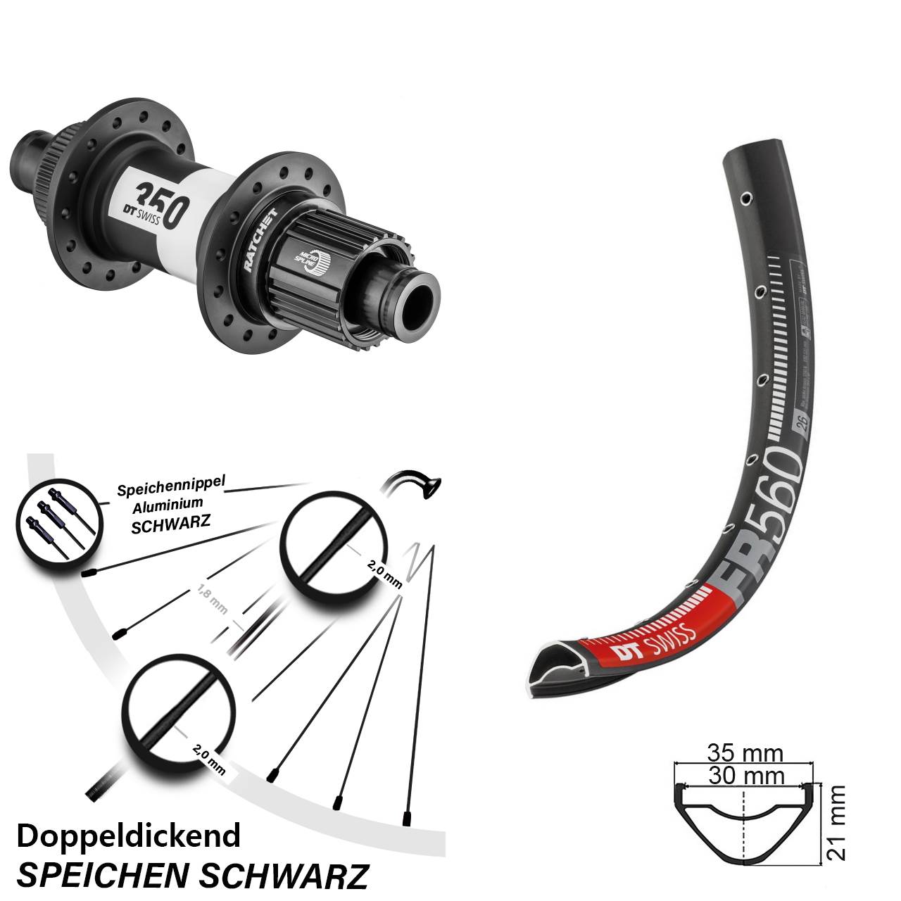 DT Swiss FR 560-350 26 Zoll Hinterrad Centerlock 12x142 Micro Spline