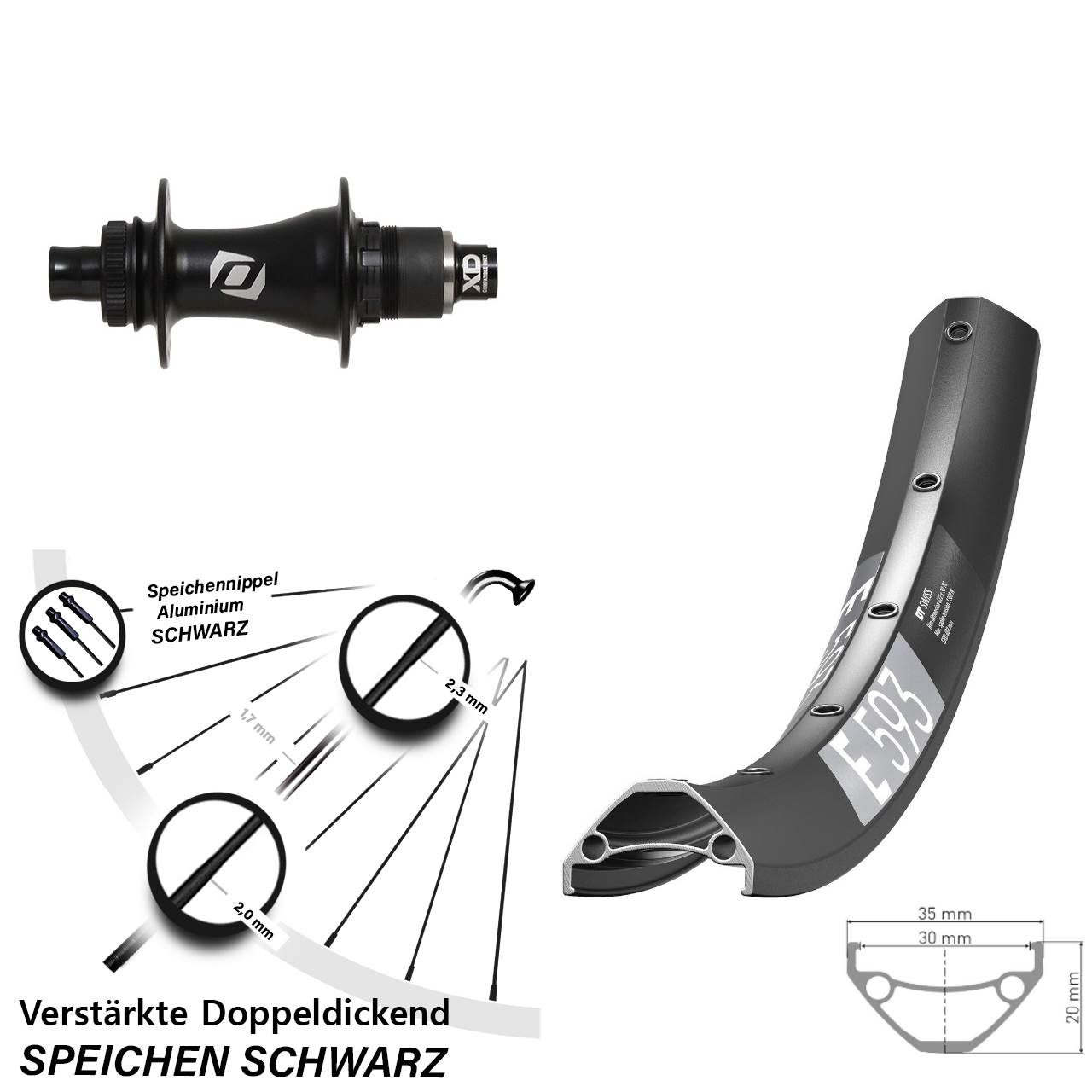 29 Zoll DT Swiss E 593 Syncros SRAM XD Disc Laufrad 12x148 Boost