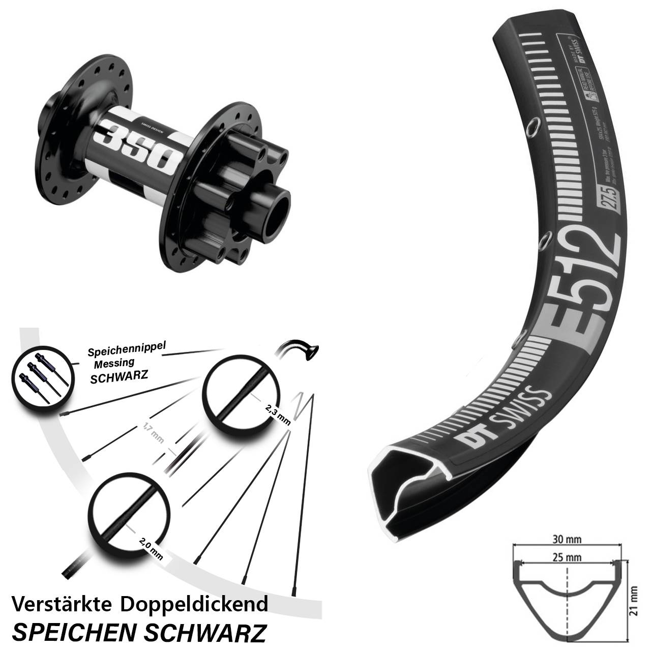 Vorderrad 6-Loch 27,5 Zoll DT Swiss E512-350 15x110 Boost