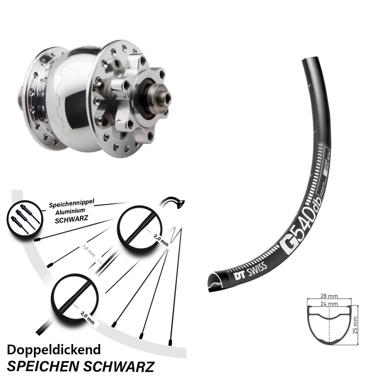 Disc Laufrad mit Nabendynamo 27,5 Zoll DT Swiss G 540 SON 28 für Schnellspanner