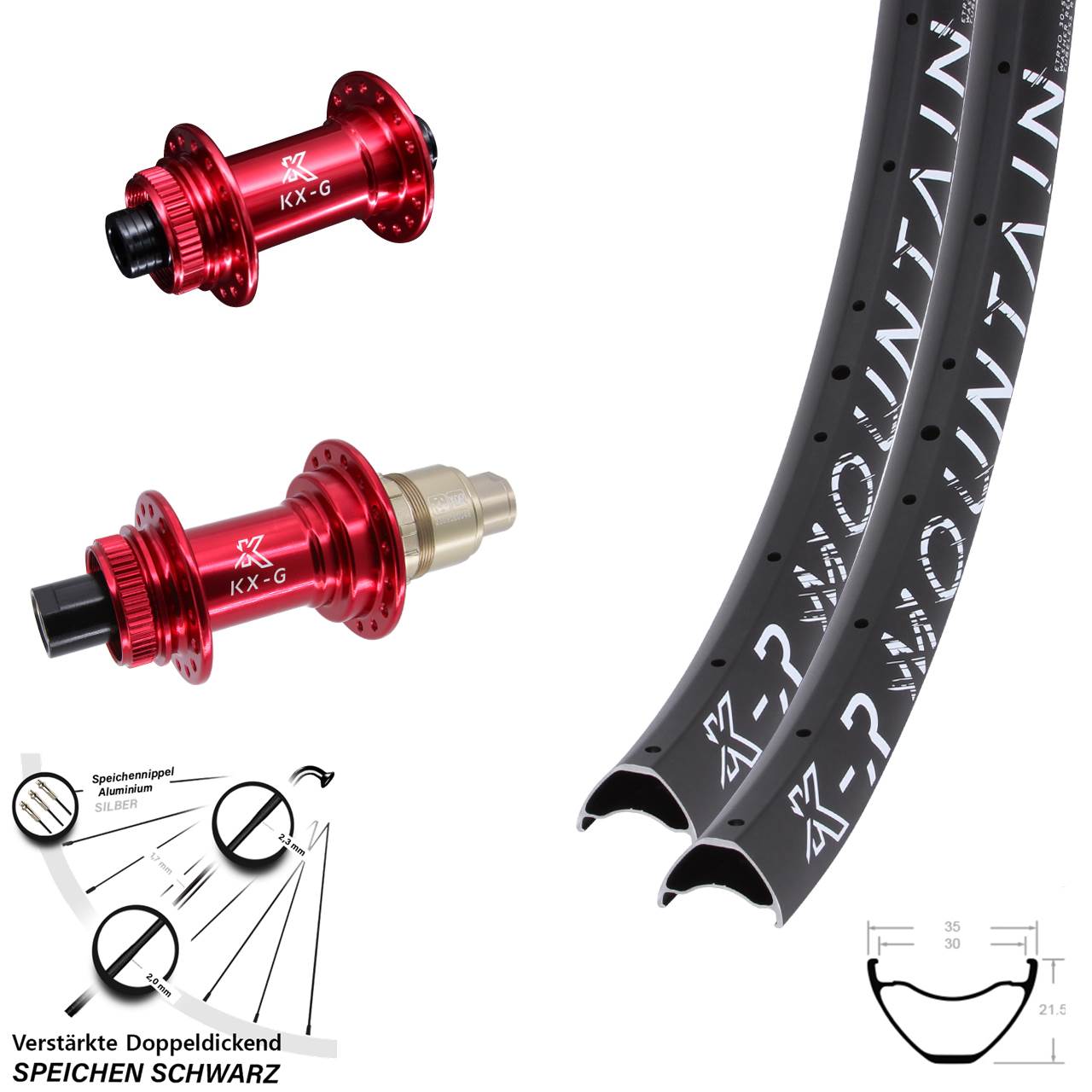 KX-GR Mountain rot 27,5 Zoll Disc Laufradsatz 12x100/142 SRAM XDR