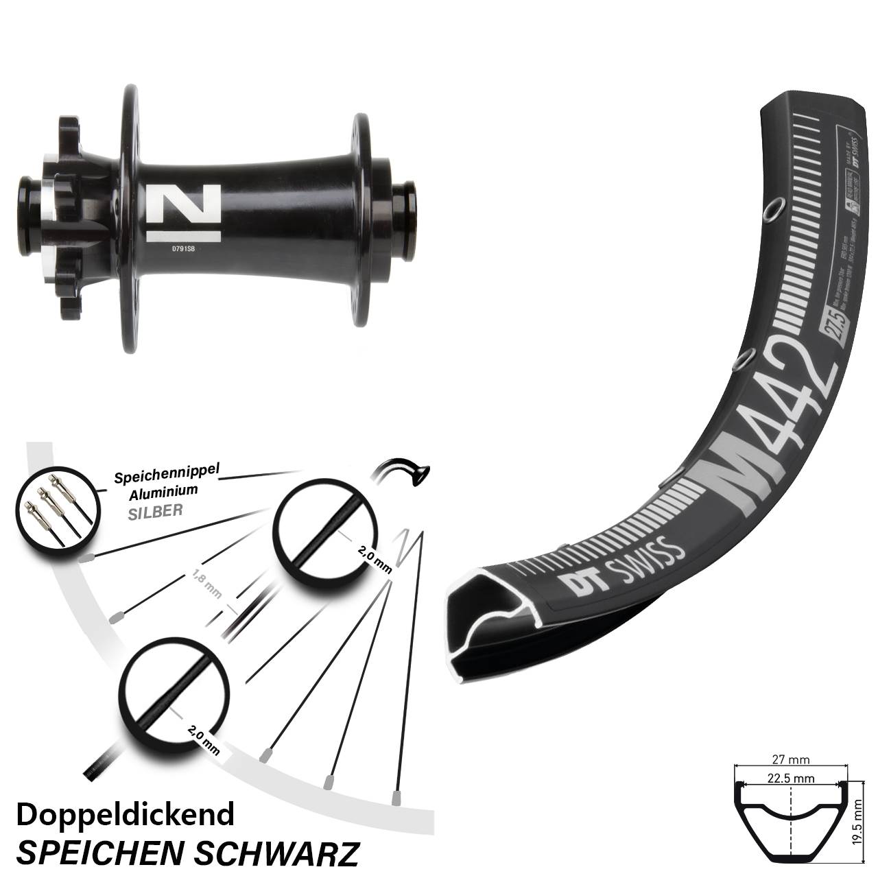 DT Swiss M 442 Disc-Vorderrad 29 Zoll 6-loch MTB 15x100 mm Novatec D791 Superlight