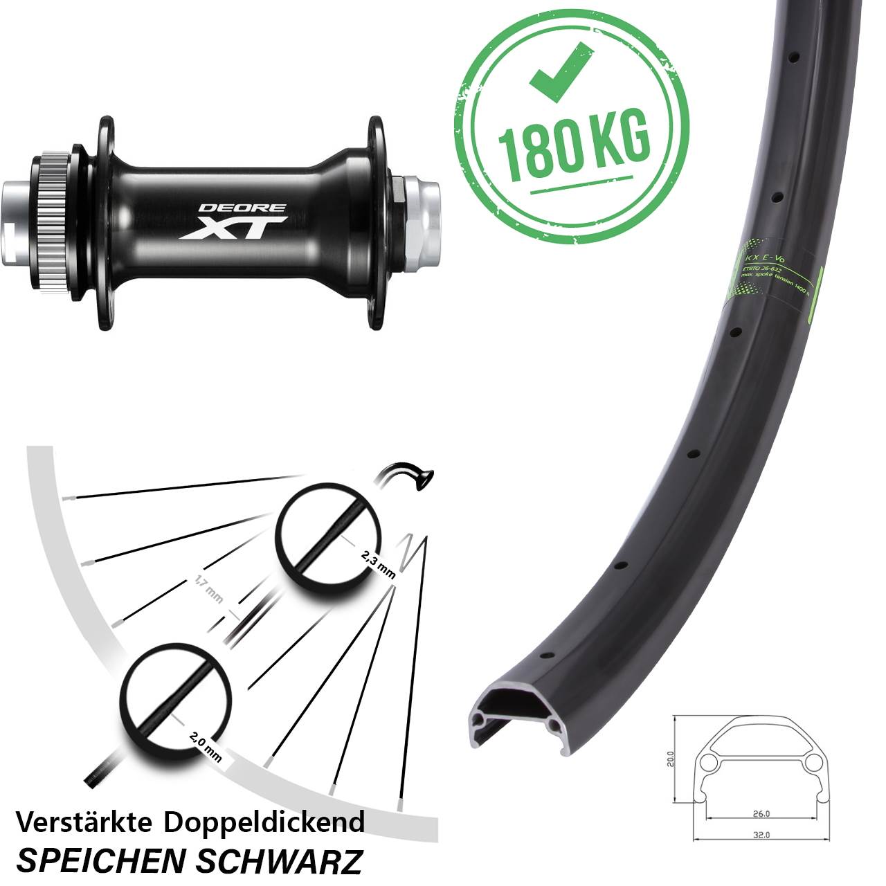 Boost Vorderrad Centerlock 15x110 27,5 Zoll KX Evo Shimano Deore XT HB-M8010-B