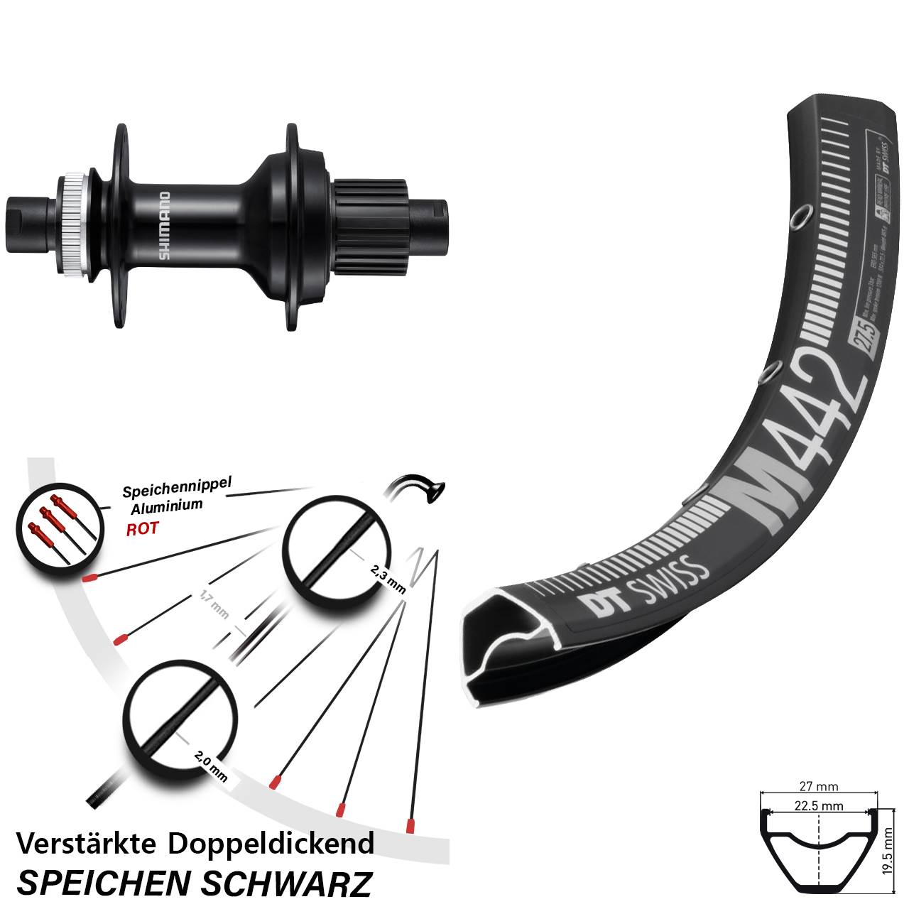 Disc Hinterrad 12x148 28 Zoll DT Swiss M442 Shimano FH-MT510-B Micro Spline