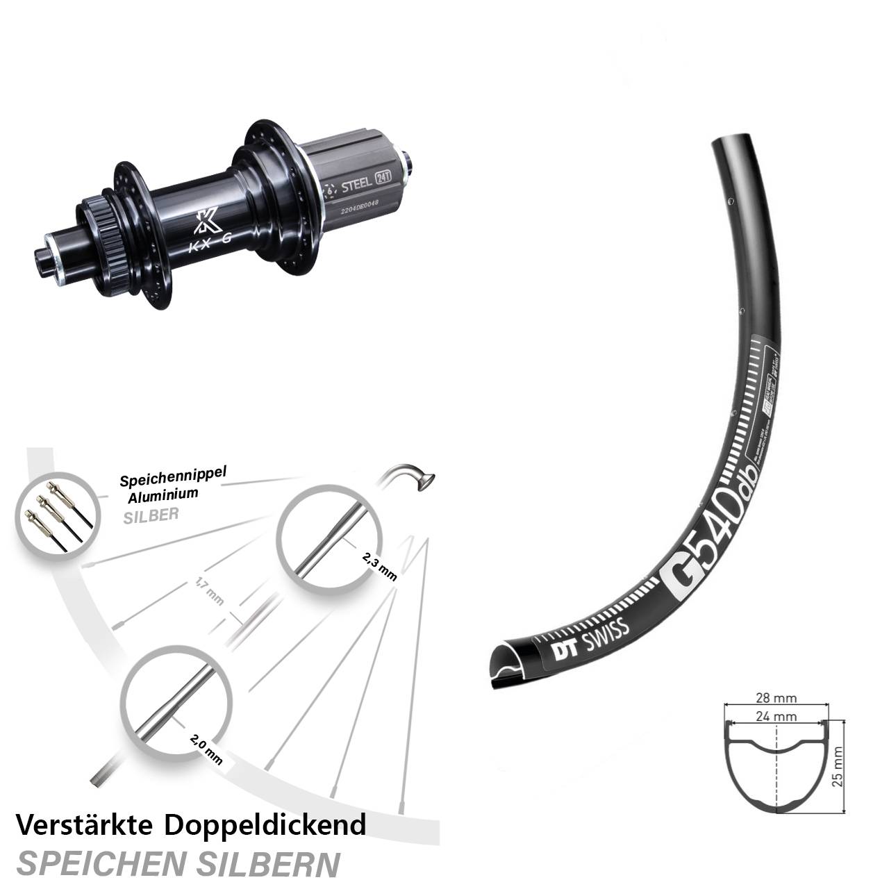 Gravel Hinterrad KX-GS Centerlock 8-12 fach Freilauf Stahl DT Swiss G 540 28-29 Zoll