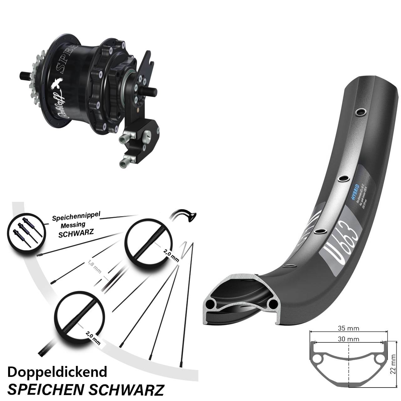 27,5 Zoll Laufrad DT Swiss U 663 Rohloff Speedhub 500/14 TS DB OEM2 Tandem schwarz