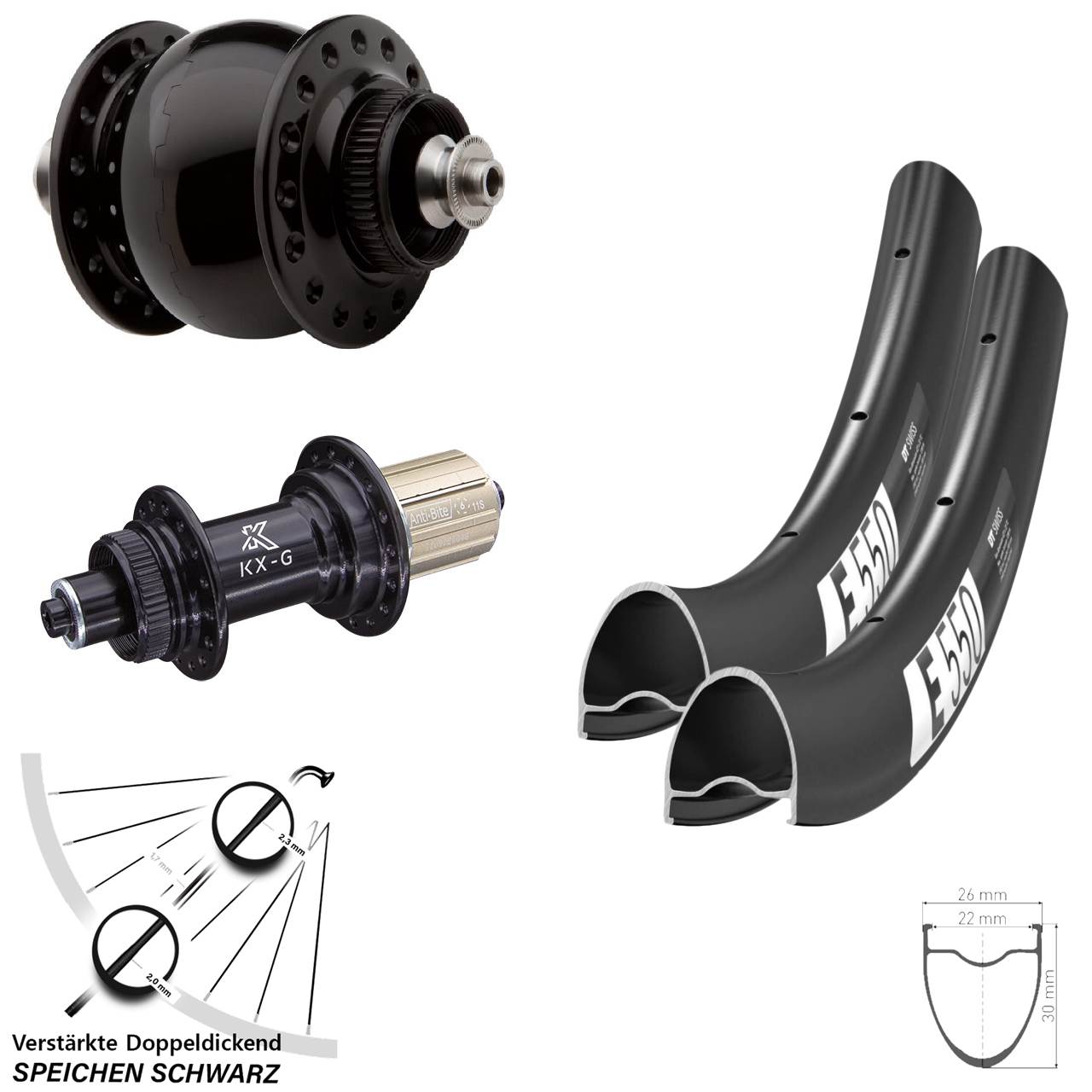 Laufradsatz Centerlock SON 28 Zoll DT Swiss E 550 KX-G 8-12 fach HG QR