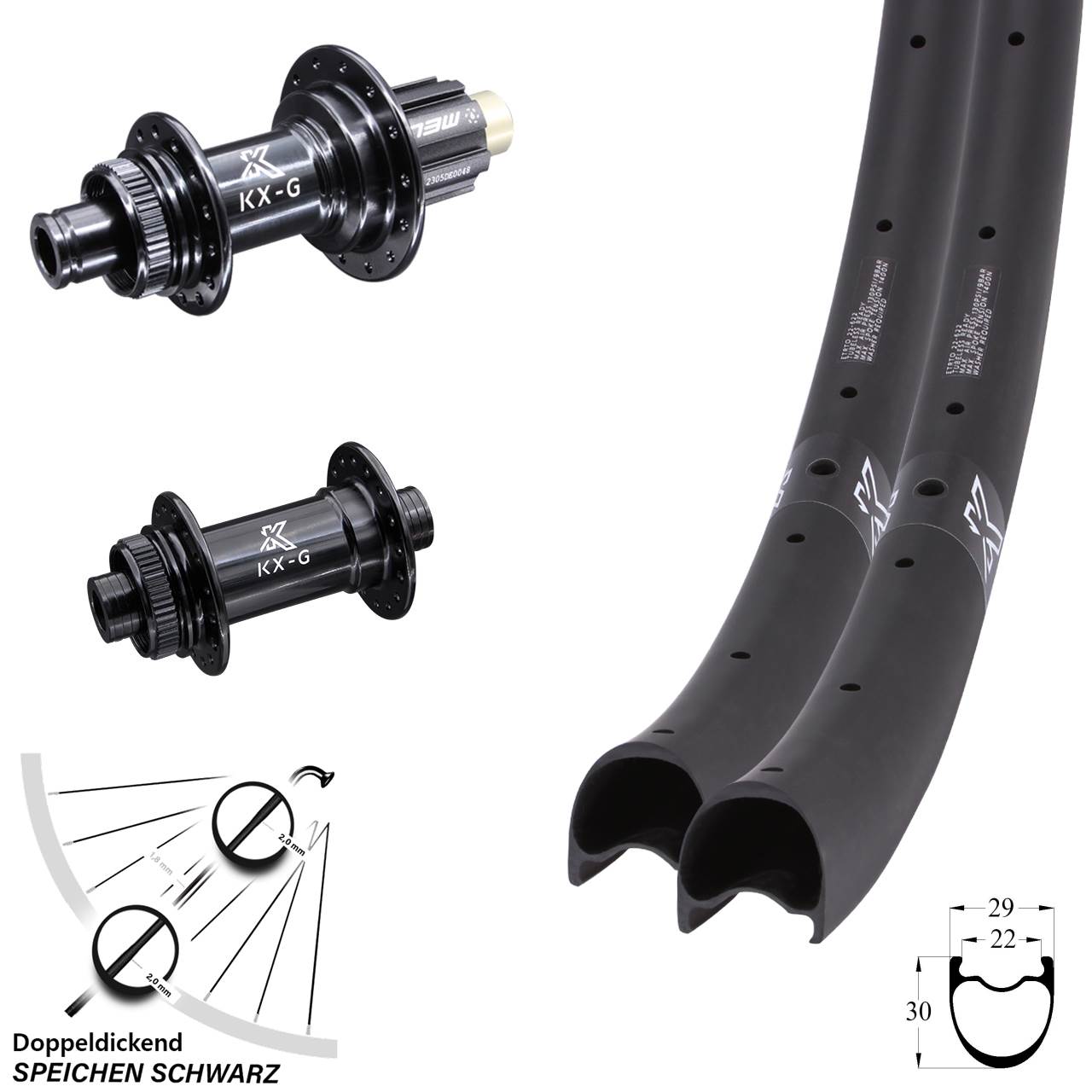 Centerlock Laufradsatz 29 Zoll KX-GRC Gravel Carbon Steckachse Campagnolo N3W 12x100/142
