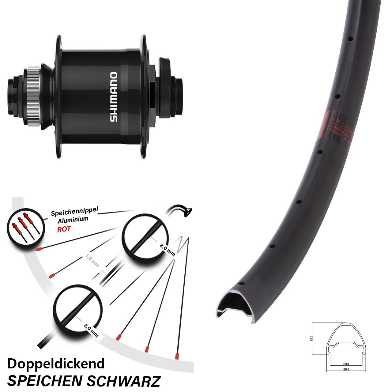 26 Zoll KX Clue Shimano DH-UR708-3D Dynamo-Vorderrad Centerlock 15x100