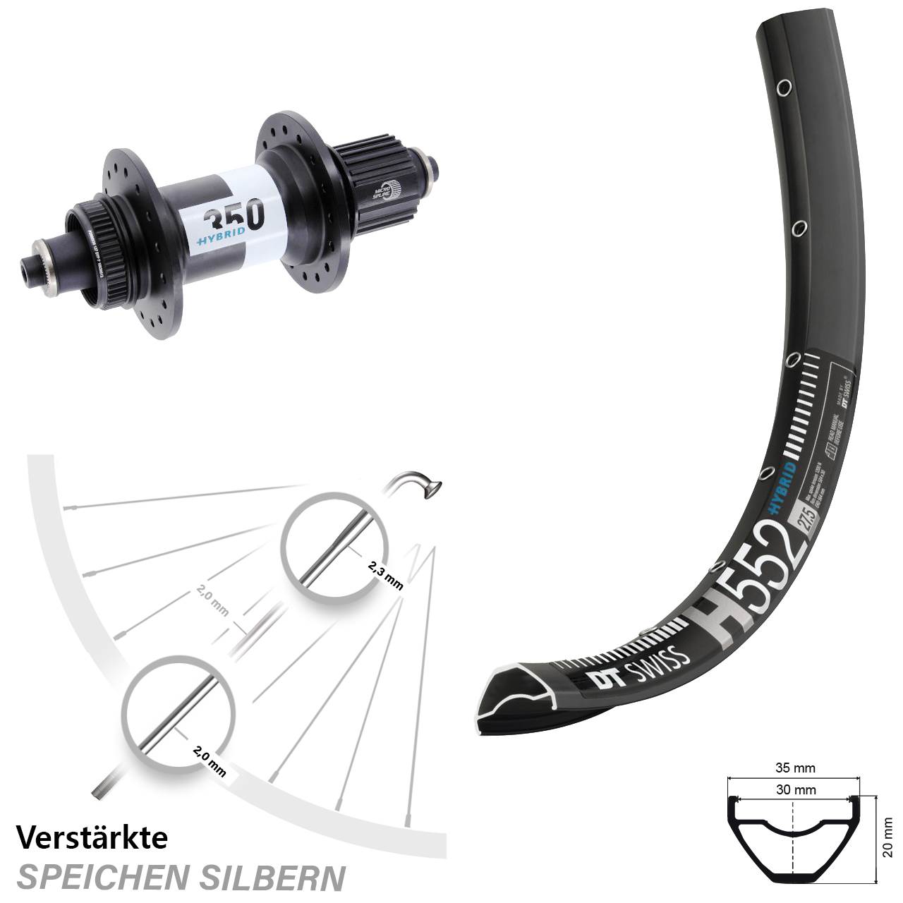 DT Swiss H552 350 Hybrid 27,5 Zoll Hinterrad Centerlock QR Boost Micro Spline