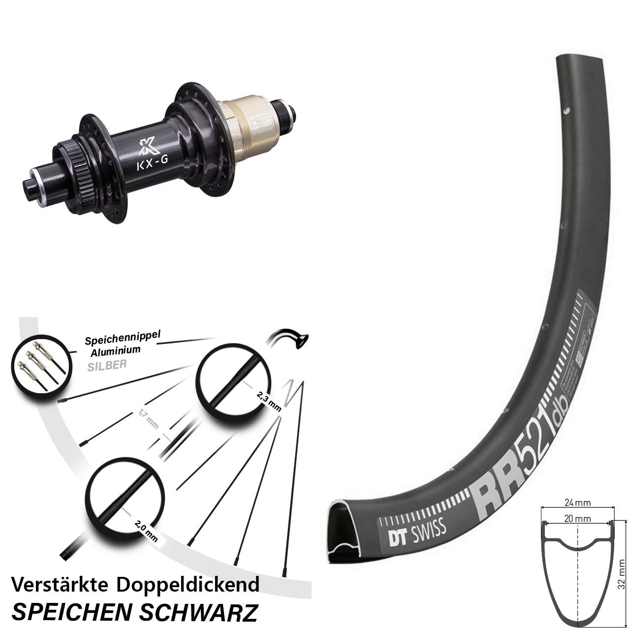 28 Zoll DT Swiss RR521 KX-G Disc Hinterrad für Schnellspanner XDR 11-12 fach