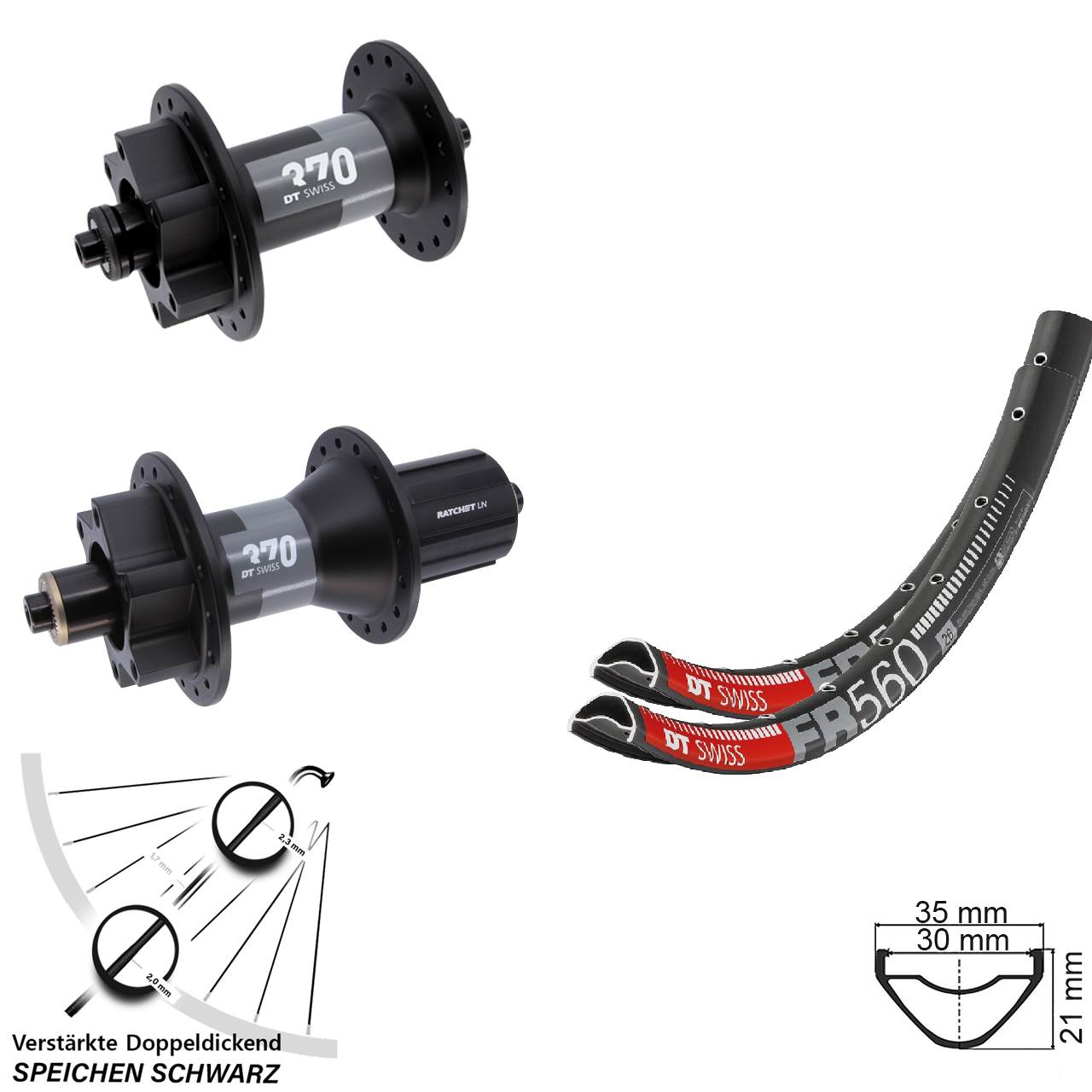 Disc Laufradsatz 26 Zoll DT Swiss FR560 DT Swiss 370 8-11 fach für Schnellspanner