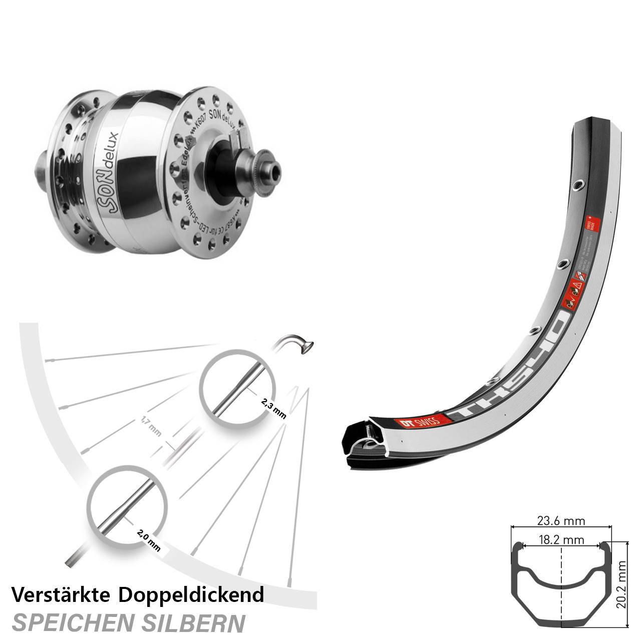 SON delux DT Swiss TK540 28 Zoll Laufrad mit Nabendynamo QR