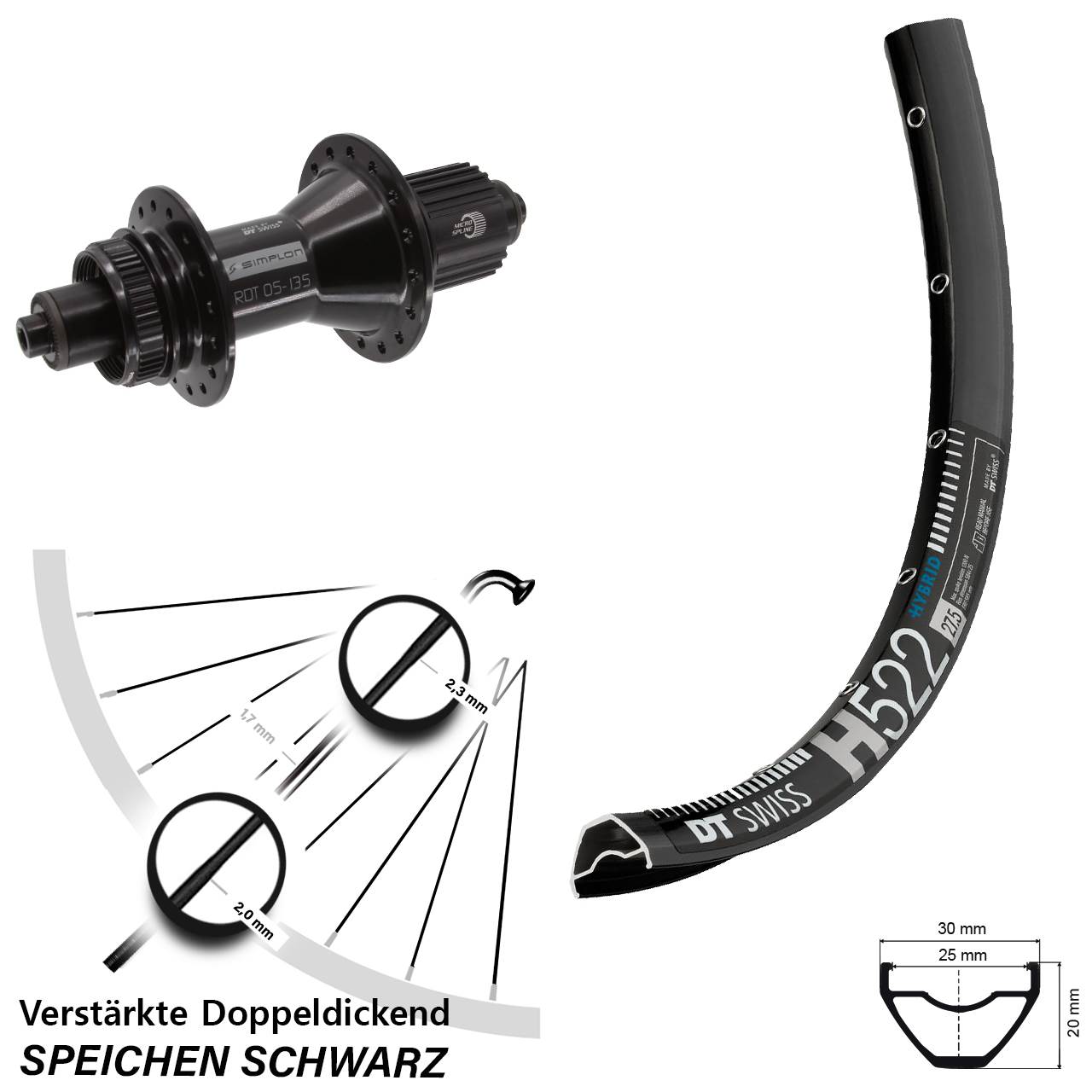 Hinterrad Centerlock 29 Zoll DT Swiss H522-370 Hybrid Shimano Micro Spline QR