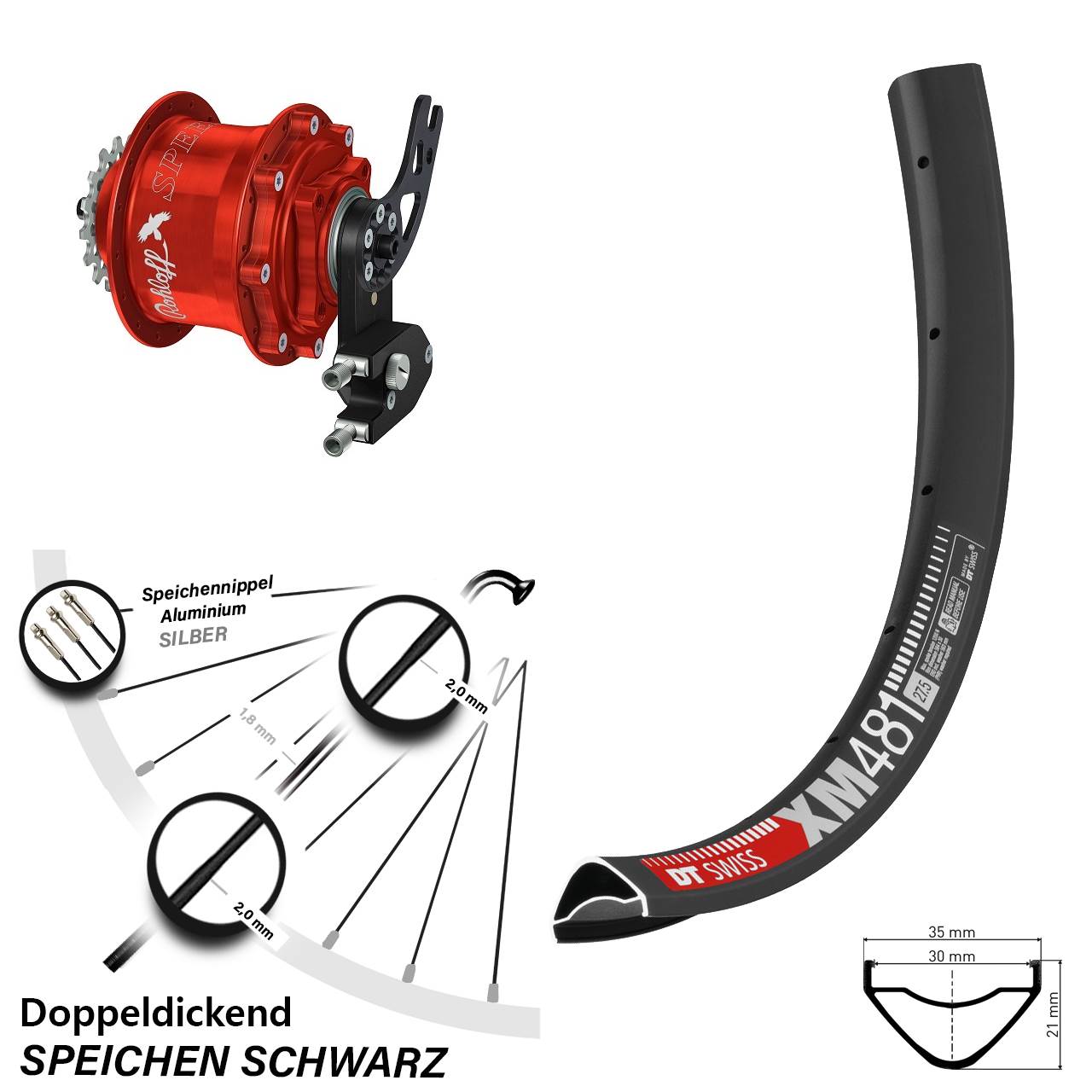 Disc Hinterrrad 27,5 Zoll DT Swiss XM481 Rohloff Speedhub 500/14 CC DB PM rot