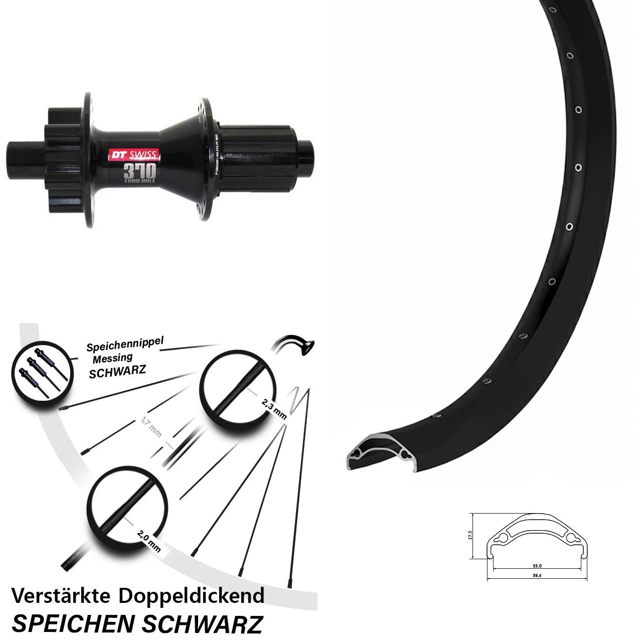 Ryde Disc 35 DT Swiss 370 Hybrid 29 Zoll 6-Loch Hinterrad 12x142 8-11 fach HG