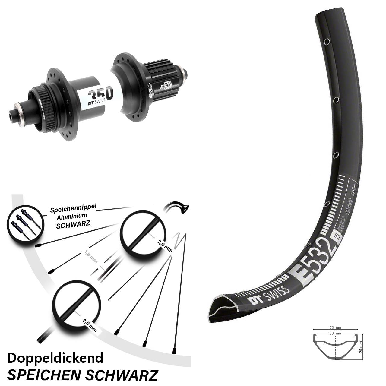 27,5 Zoll DT Swiss E532 350 Boost Hinterrad Centerlock QR Shimano Micro Spline
