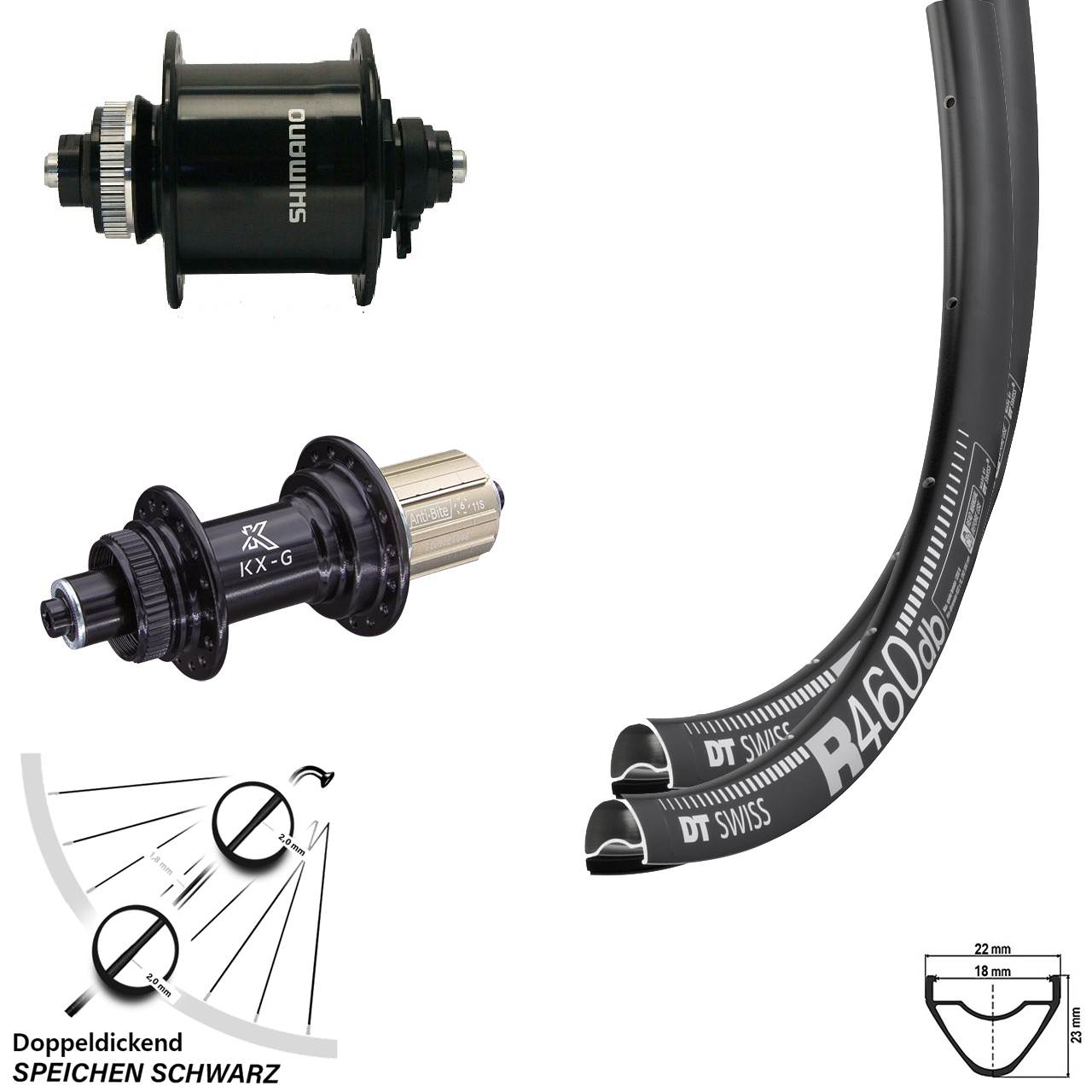 28 Zoll Laufradsatz Road Dynamo DT Swiss R 460 Nabe KX-G Shimano DH-UR 705-3D