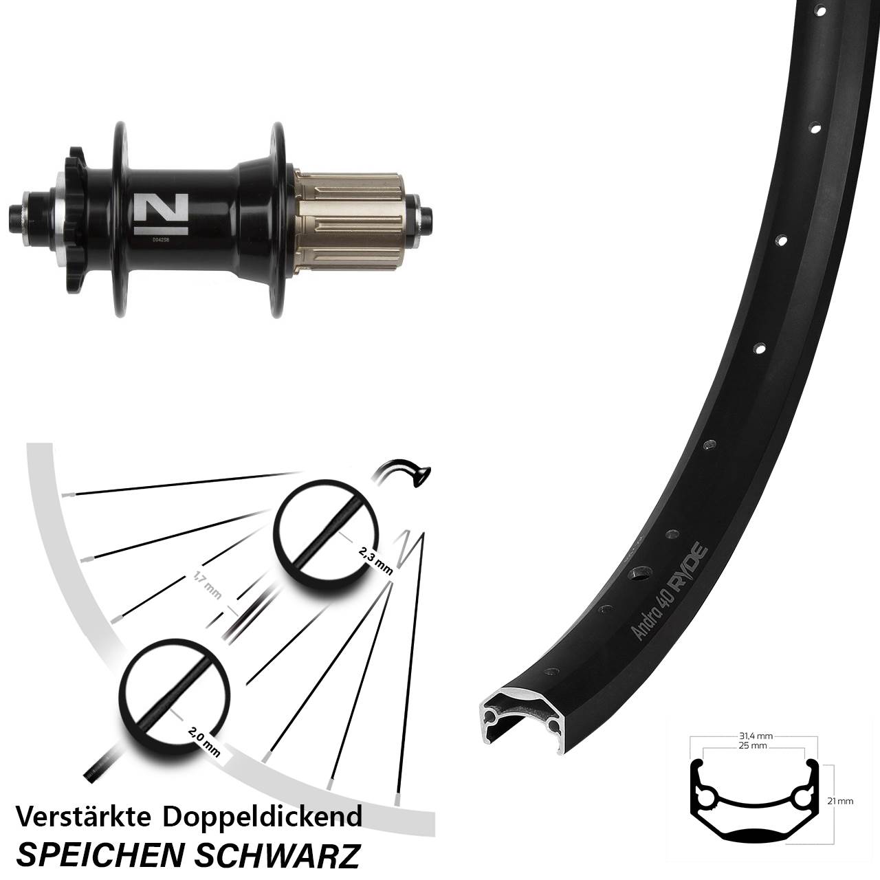 29 Zoll Ryde Andra 40 Novatec D-042SB Disc Hinterrad für Schnellspanner 8-11 fach HG