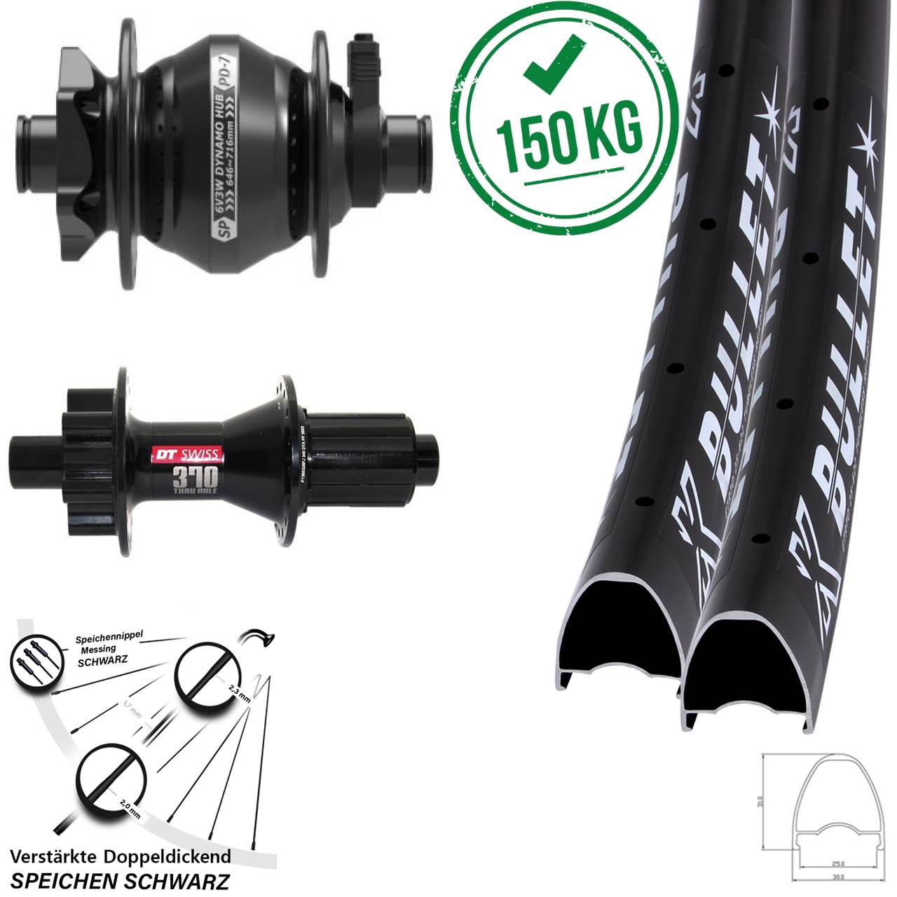 6-Loch Laufradsatz 29 Zoll KX Bullet OS DT Swiss 370 Shutter PD-7 8-11 fach HG 12x100/142
