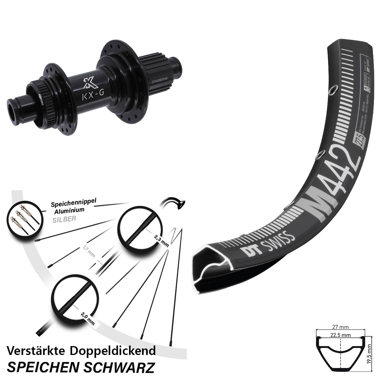 28 Zoll DT Swiss M442 KX-GS verstärkt Hinterrad Centerlock 12x142 Shimano Micro Spline