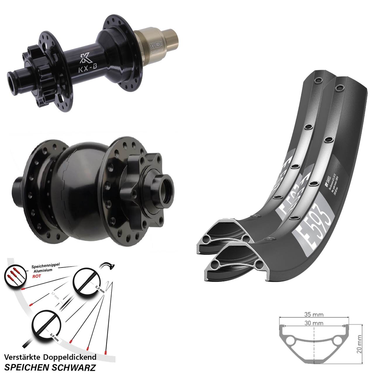 Boost Disc Laufradsatz 15x110 12x148 27,5 Zoll DT Swiss E593 KX-B SON 28 SRAM XD