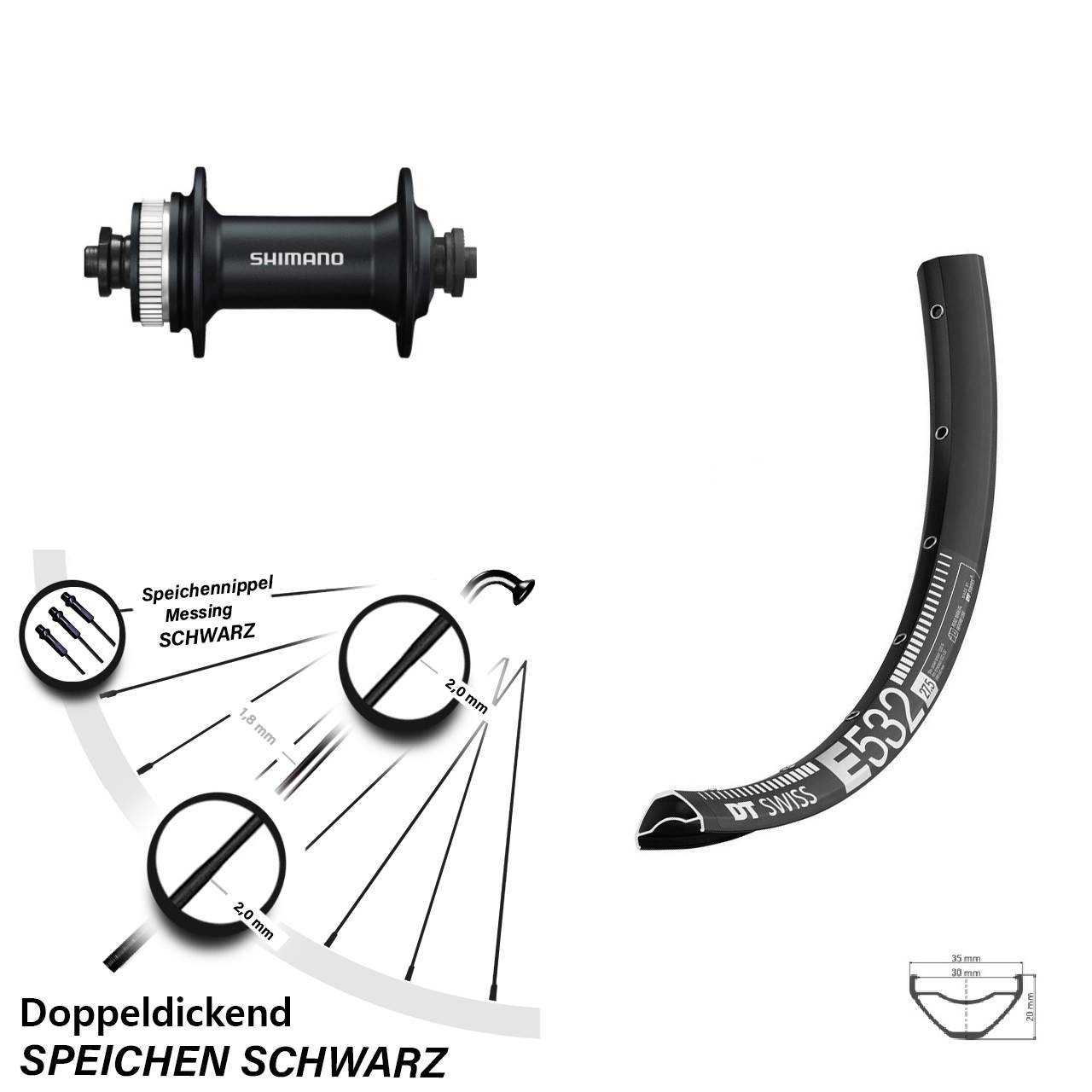 Disc Laufrad für Schnellspanner 27,5 Zoll DT Swiss E532 Shimano Alivio