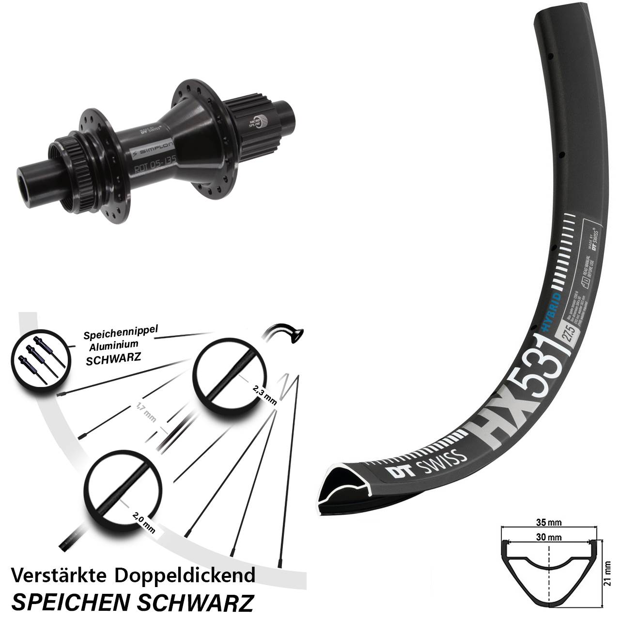 Hinterrad Centerlock 29 Zoll DT Swiss HX 531 370 Hybrid Shimano Micro Spline 12x142