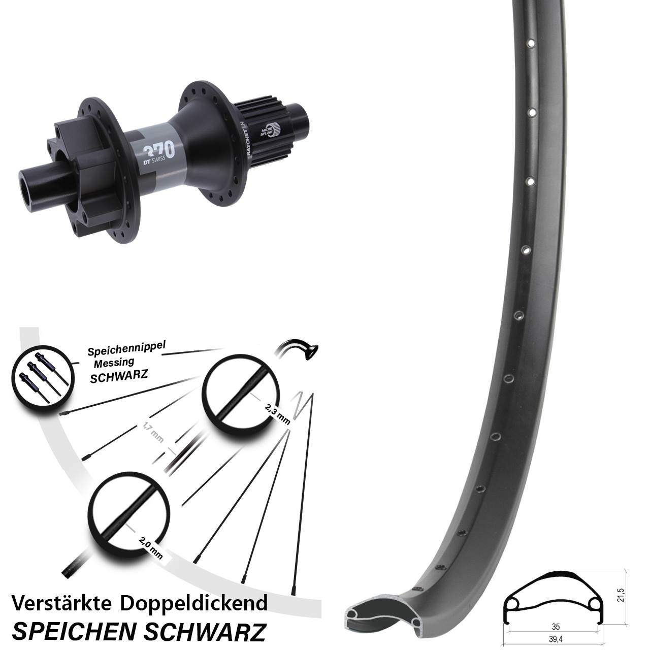Disc Hinterrad 27,5 Zoll Ambrosio E35 DT Swiss 370 Micro Spline 12x142