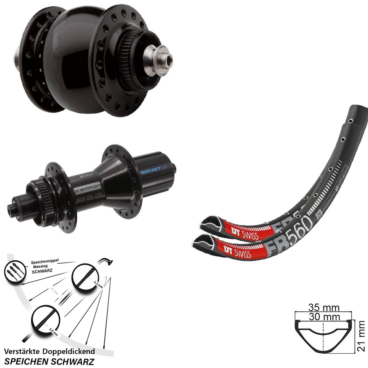 Laufradsatz Centerlock QR 26 Zoll DT Swiss FR 560 DT Swiss 370 Hybrid SON delux 8-11 fach