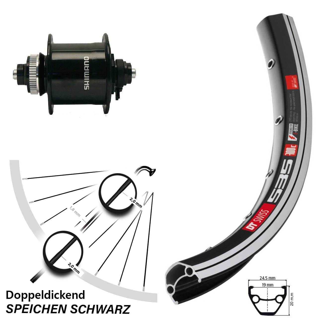 Nabendynamo Vorderrad Shimano DH-UR700 DT Swiss 535 28 Zoll