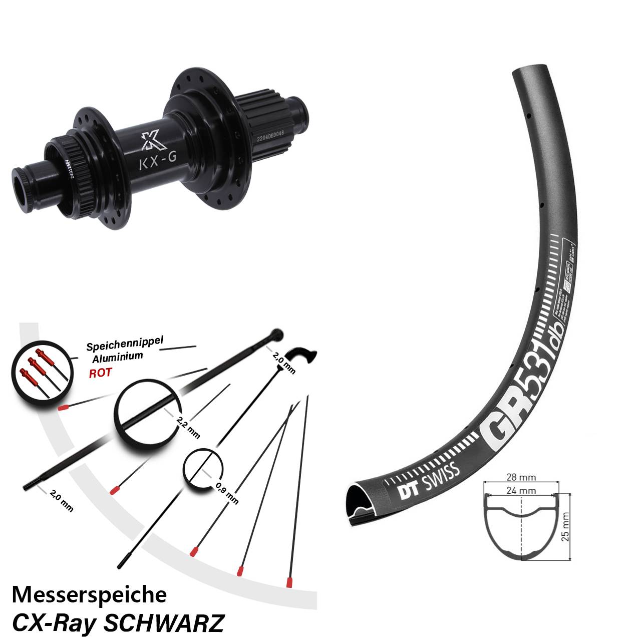 DT Swiss GR531 KX-GS verstärkt 28 Zoll Disc Hinterrad 12x142 Micro Spline CX-Ray