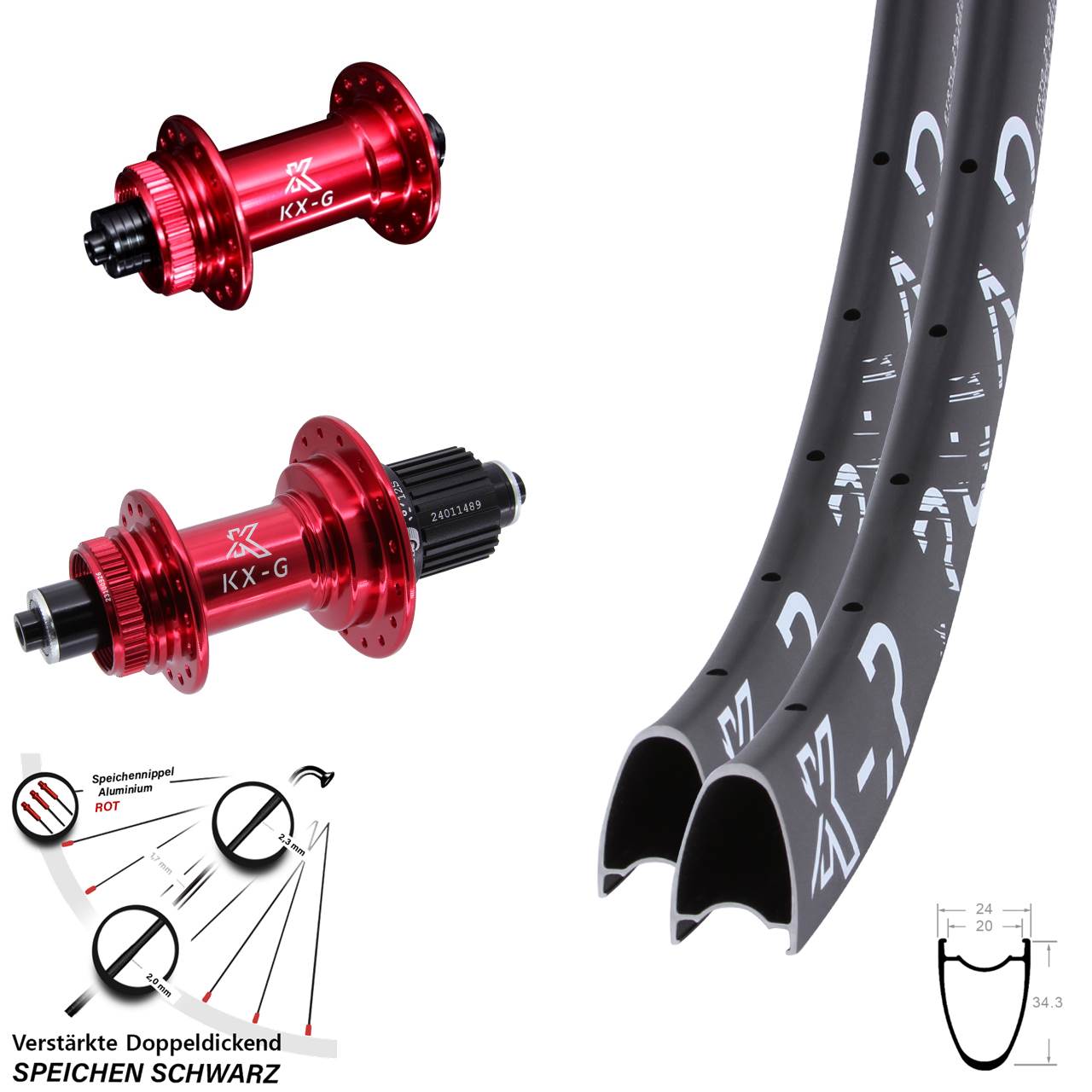 28-29 Zoll KX-GR Road rot Centerlock Laufradsatz QR Shimano Micro Spline