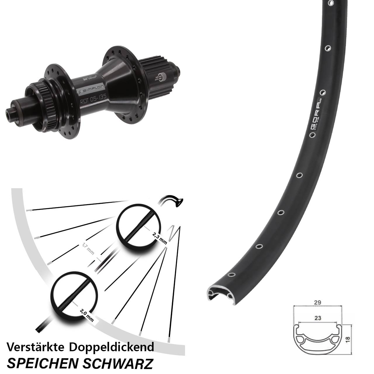 Disc Laufrad QR 28 Zoll Gora 23 DT Swiss 370 Hybrid Shimano Micro Spline
