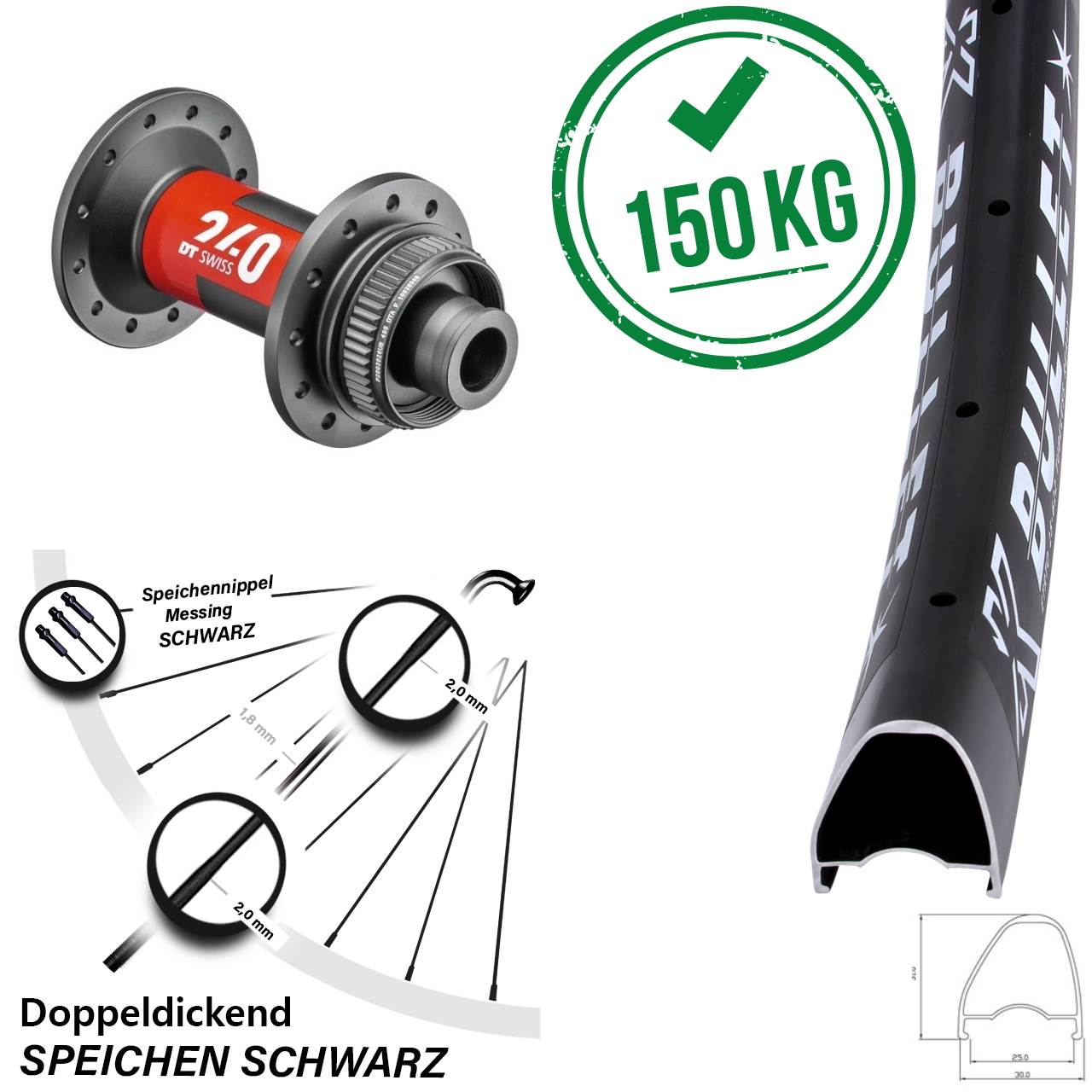 28 Zoll KX Bullet OS DT Swiss 240 Vorderrad 12x100 Centerlock