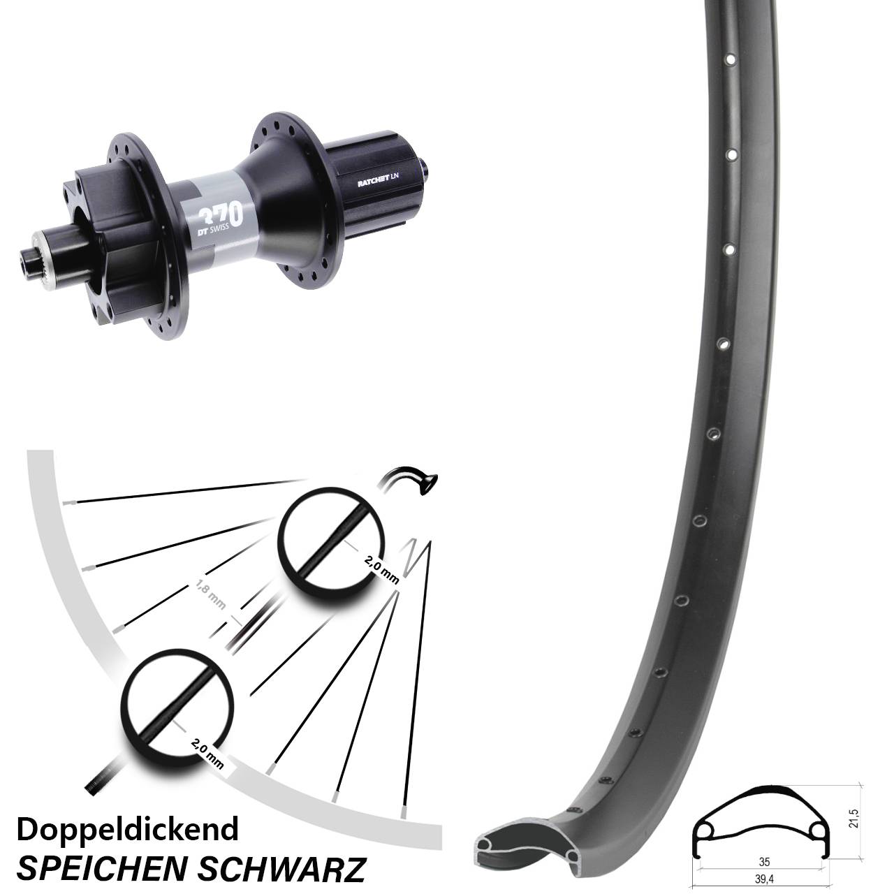 Ambrosio E35 DT Swiss 370 27,5 Zoll Disc QR Hinterrad 8-11 fach
