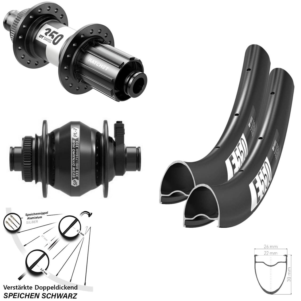 DT Swiss E550 DT Swiss 350 Shutter PL-7 28 Zoll Disc Laufradsatz 12x100/142 11-12 fach