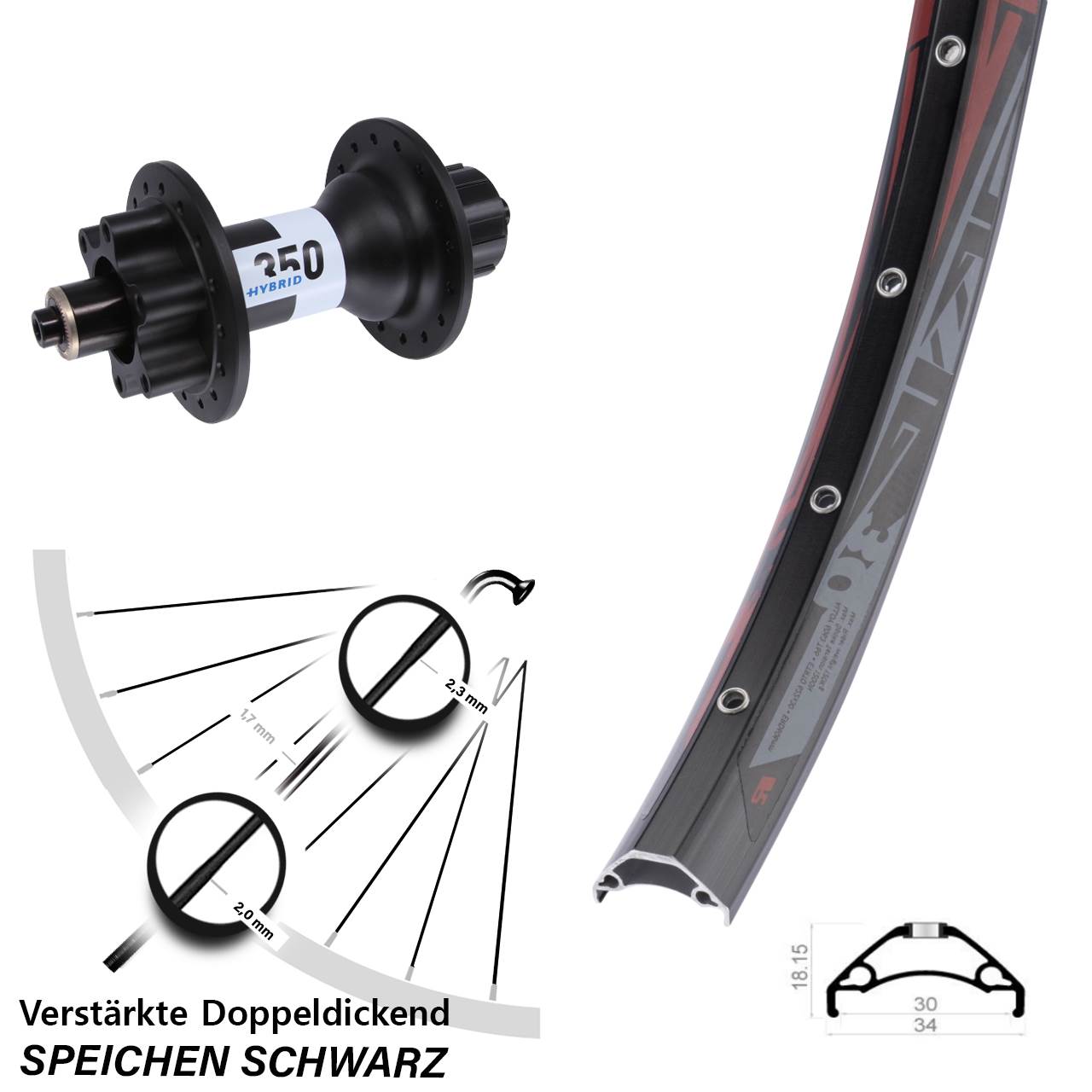 29 Zoll Hinterrad Rodi TRYP 30 DT Swiss 350 Hybrid 6-Loch 5/135 Singlespeed