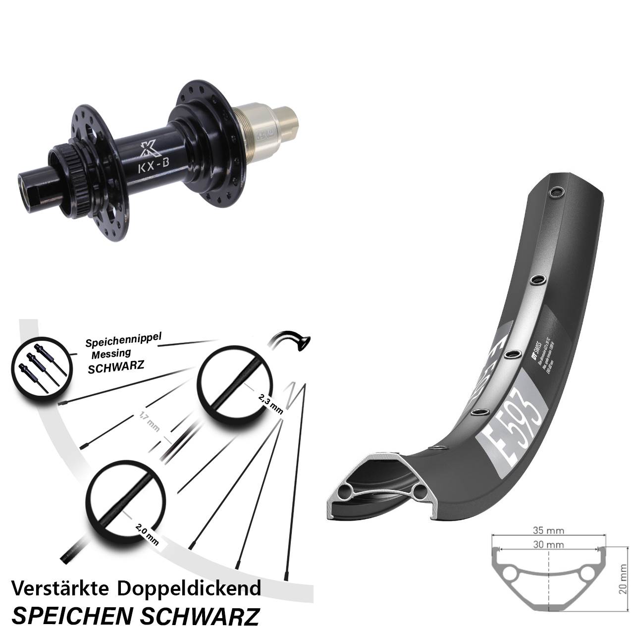 29 Zoll DT Swiss E 593 KX-B Hinterrad Centerlock 12x148 SRAM XD