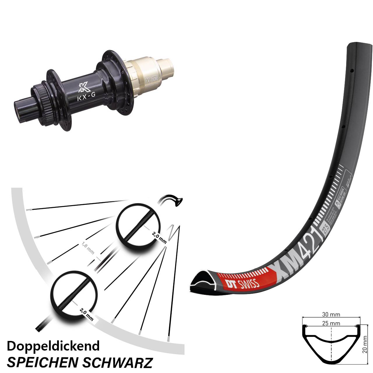 Disc Hinterrad 12x142 27,5 Zoll DT Swiss XM421 KX-G
