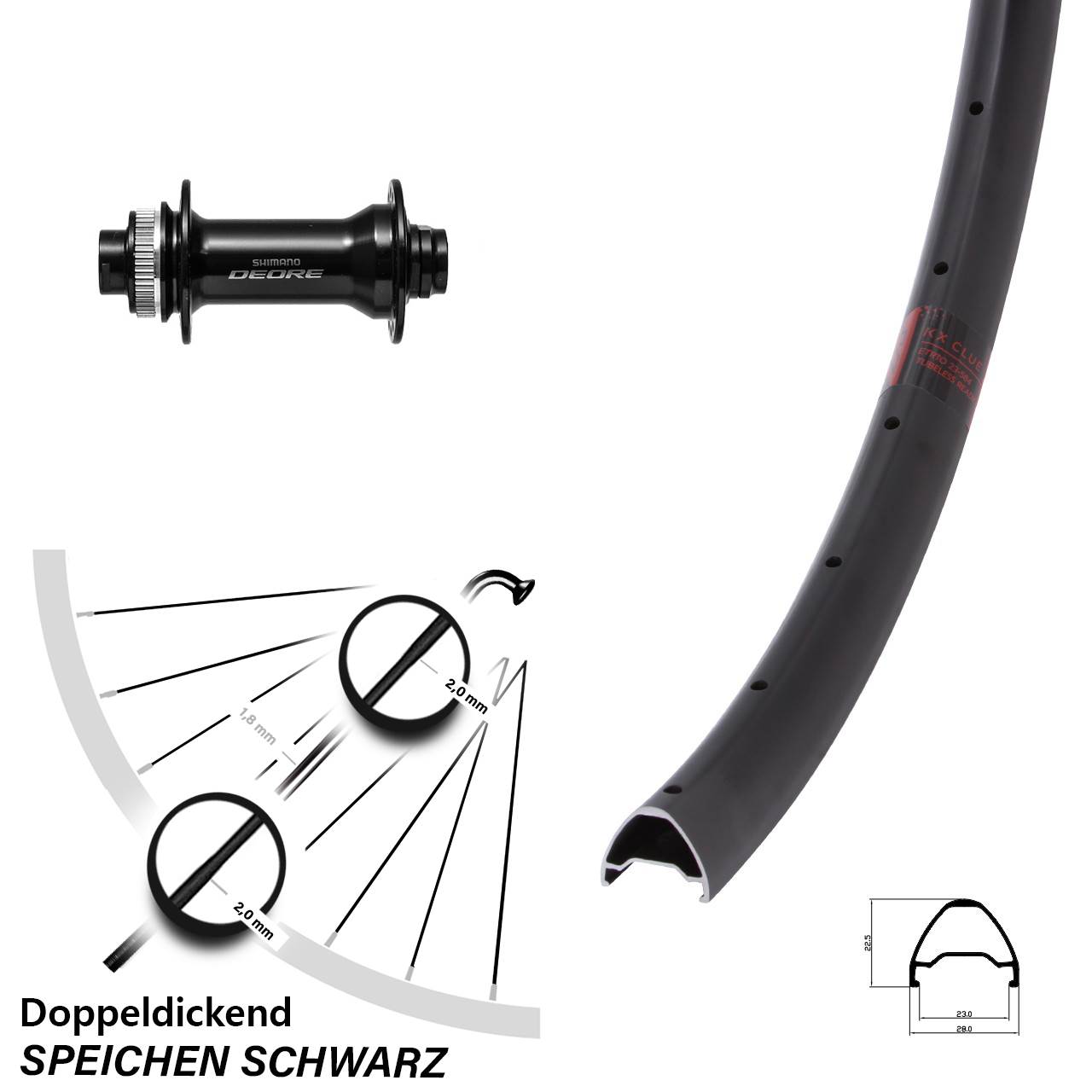 27,5 Zoll KX Clue Shimano Deore Disc Vorderrad 15x110 Boost