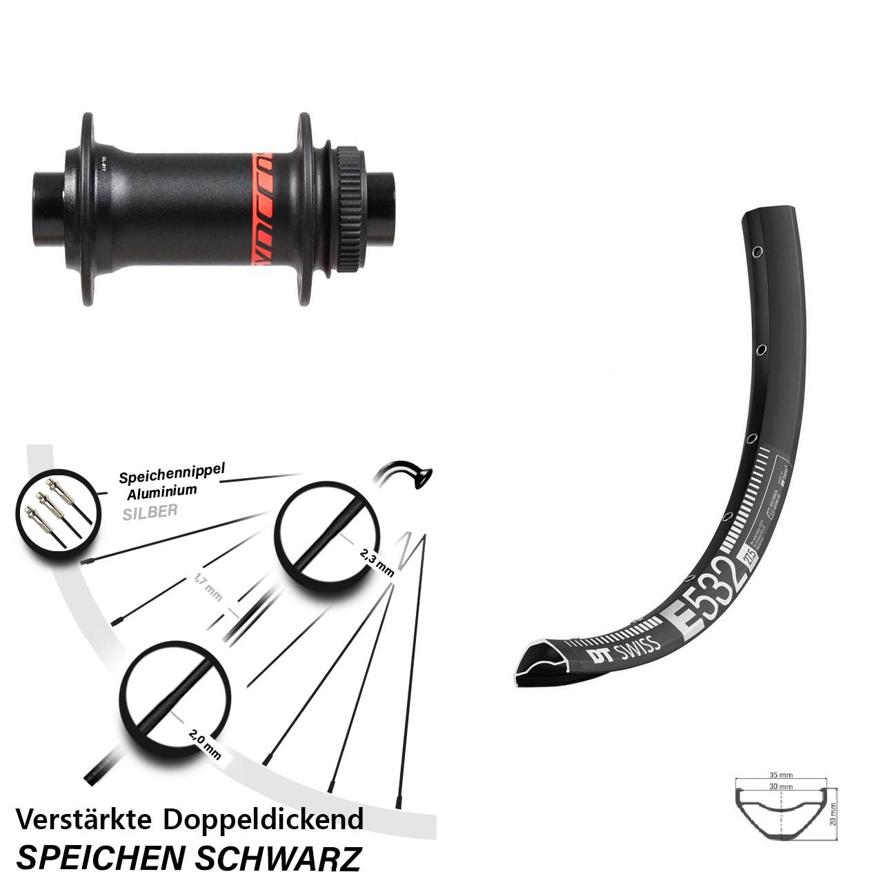 29 Zoll DT Swiss E 532 Formula CL-811 Disc Vorderrad 15x110 Boost