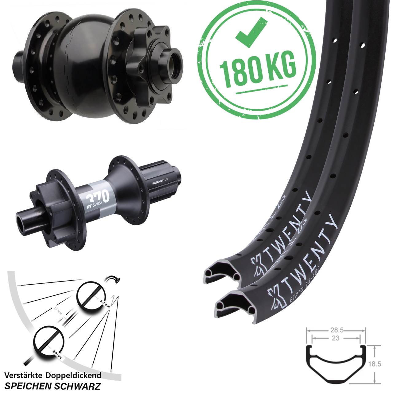 6-Loch Laufradsatz 15x110 12x148 20 Zoll KX Twenty DT Swiss 370 SON 28 8-11 fach HG